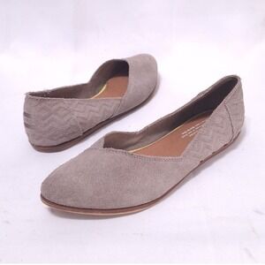TOMS Jutti Neat Suede Flats Shoes Women 8 Taupe Chevron Pointed Toe Ballet Boho